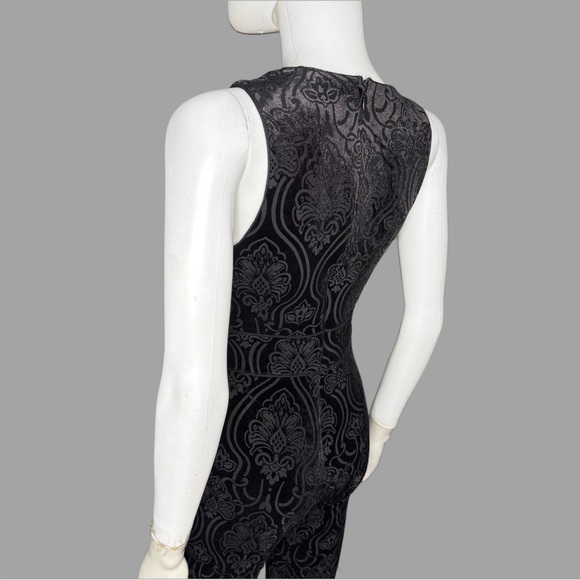 Forever 21 Black Patterned Velvet Sheer Jumpsuit With Flare Bottoms - Picture 3 of 5